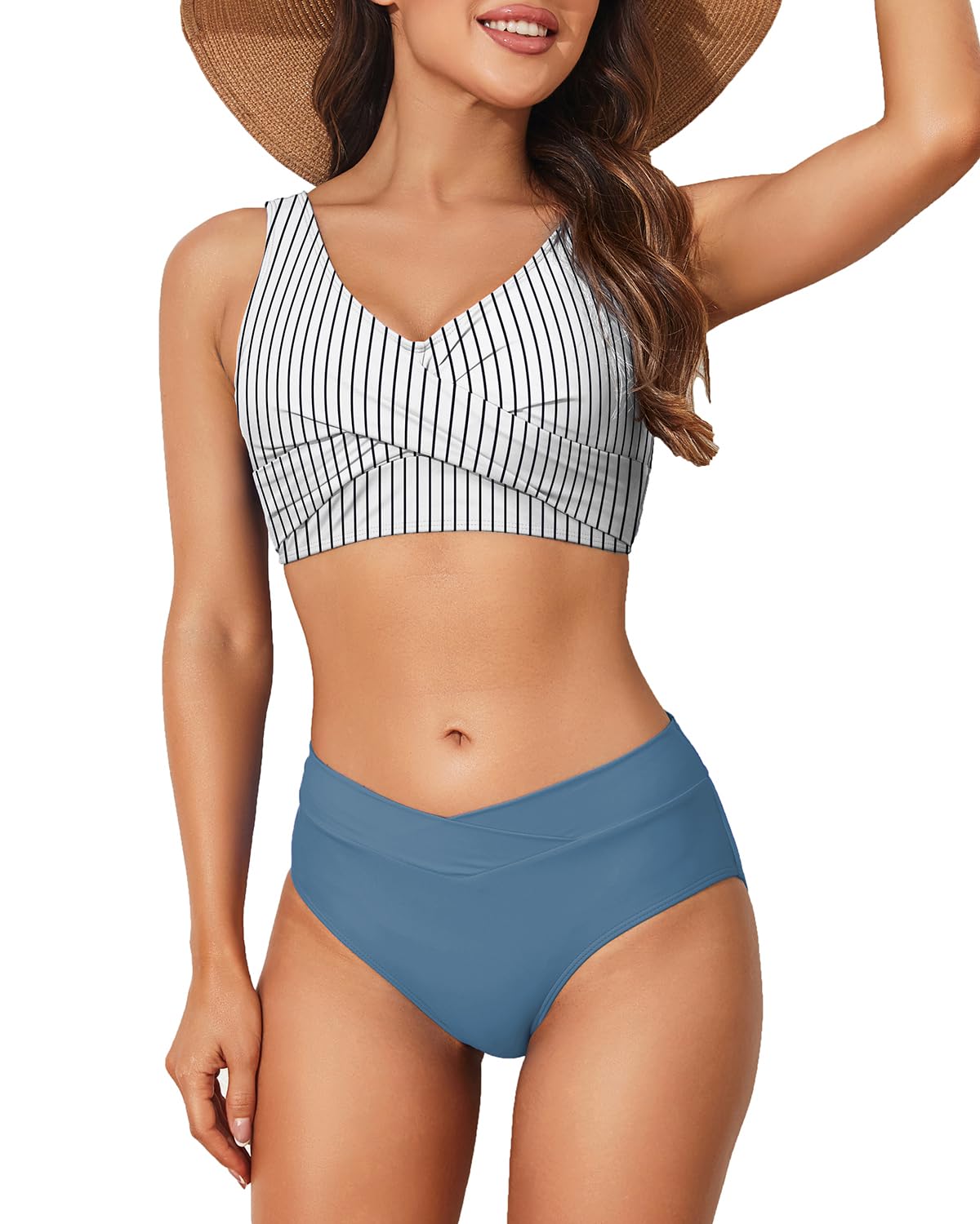 Limeeke Women's High Waisted Bikini Set Twist Front Two Piece Swimsuit Lace Up Tie Back Bathing Suits